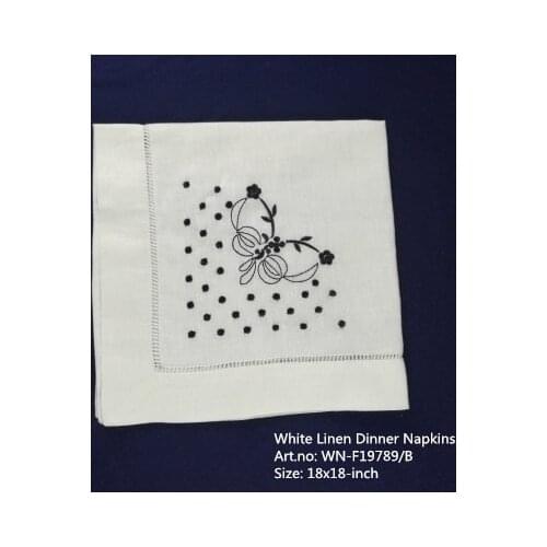 Set of 12 Fshion Handkerchiefs White linen Hemstitched Edges Table Napkin 18"x18"-inch Ladder Embroidered Flower Dinner Napkins