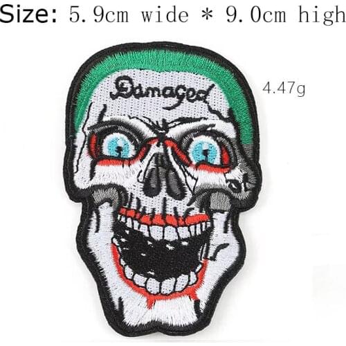 Green skull head embroidery patch Free shipping for left chest 9cm high badge iron on sew on for DIY clothing /blue eyes/blood