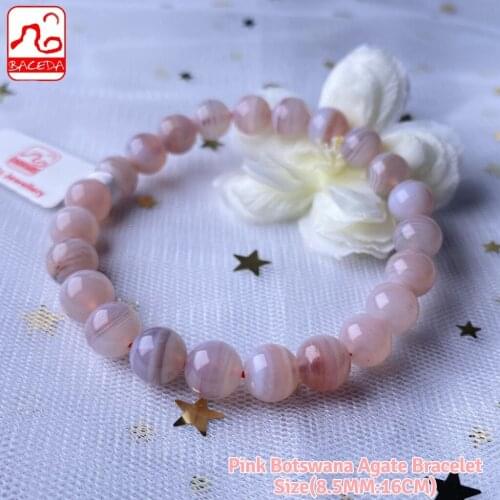 Baceda Natural Crystals of Pink Botswana Onyx/Agate Bracelet that can balance your physical,emotional,and intellectual energies