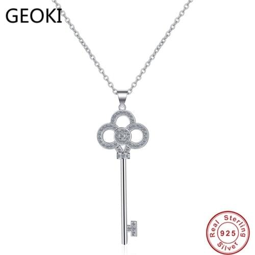 Geoki Passed Diamond Test 0.26 CT Perfect Cut Micro Moissanite Paved Key Pendant Necklace 925 Sterling Silver Diamond Necklaces
