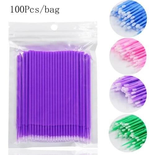100pcs Micro Brushes Disposable Applicator Swab for Eyelash Extension Mascara Brush Eye Makeup Glue Remove Tool Cotton Soft Swab