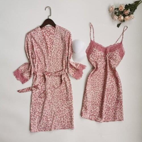 Sexy Long Sleeve Nightgown Silk Sleep Silk Pajama Dress Robe New 2 Piece Satin Sleepwear Lounge Wear Set Home Clothes Women