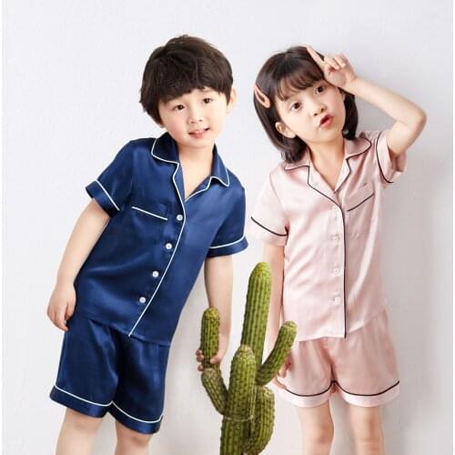 Kids Girls Boys Pajamas Set Silk Satin Pajamas Set Kids Suit Short Sleeve Sleepwear Nightwear Chlidren Pajamas Set