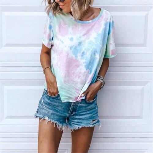 Casual Female Short Sleeve New Tie Dye Top Women O-neck tshirt Lady Streetwear Tie-dye T Shirt Women Multicolor Tops Tee