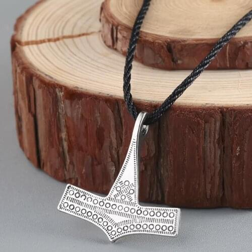 QIAMNI Vintage Nordic Vikings Thors Hammer Mjolnir Amulet Pendant Necklace Rope Chain Men Amulets Scandinavian Jewelry Colier