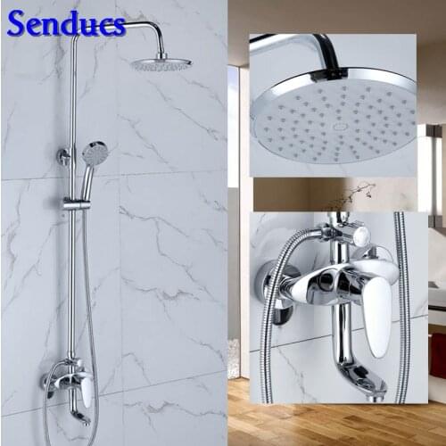 Senducs Luxury Chrome Bath Shower Set Cheap Price Bathroom Shower System Round Shower Faucet with Quality Brass Shower Set