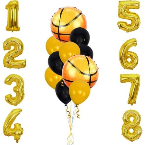 1set 32 inch Gold 0-9 basketball foil balloon Globos latex baloon for boys baby shower birthday party decoration supplies