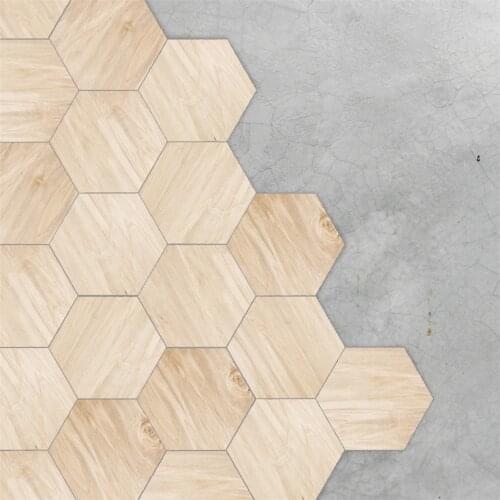 Hexagonal Wood Grain Floor Stickers Self-adhesive Waterproof Hexagon Wallpaper For Living Room Kitchen Bathroom Wall Decor Decal