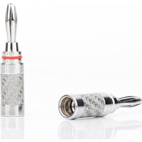 Banana Plug connector 4 pcs Hi-end Brass Rhodium Plated Carbon Fiber Male Terminal Hifi Audio CD DVD player AMPe Speaker Cable