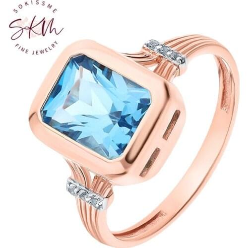 SKM Vintage Topaz rings for women rings brand designer 14k rose gold Engagement rings designer Promise Luxury Fine Jewelry