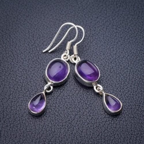 StarGems Natural Amethyst Handmade 925 Sterling Silver Earrings 1.75" E1144