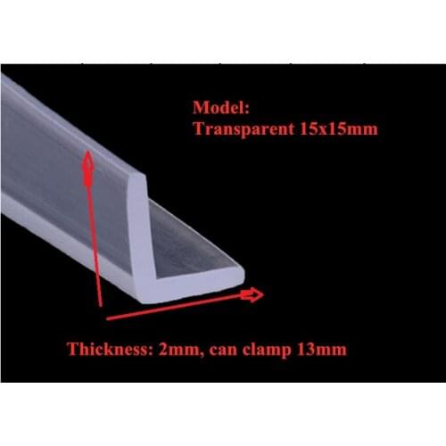 Glass Angle Corner Protector, Anti-collision Gasket,,Silicone Sealing Bar, 16mm x 16mm, 12mm x 12mm x 2mm, 2m, Transparent