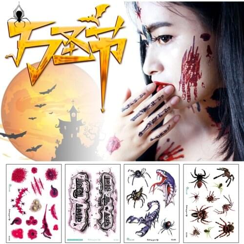 Body Makeup Tattoo Stickers Halloween Terror Realistic Stitched Injuries Wounds Body Makeup Scary Blood Injury Tattoo Stickers