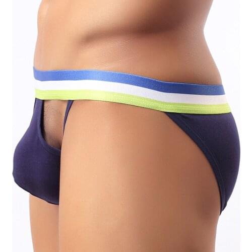 Mens Briefs Breathable Cotton Underwear Mens Sexy U-convex Panties Sexy Hollow Gay Erotic Slips Bikini Underpants Jockstrap Man