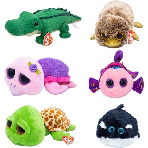 Ty Beanie Boos Big Eyes 6" 15 cm Tortoise Crocodile Platypus Fish Whale Plushie Animal Dolls Cute Stuffed Toys Festival Kid Gift