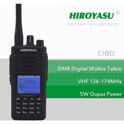 VHF DMR Digital Walkie Talkie HIROYASU D80 DMR VHF 136-174MHz 1000CH 5W Digital PORTABLE TWO-WAY Radio