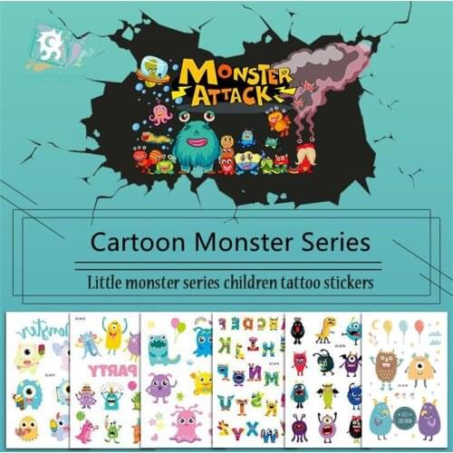 Cute Cartoon Monster Design Water Transfer Waterproof Temporary Tattoos Stickers For Kids Girl Children Gift Fake Tattoo