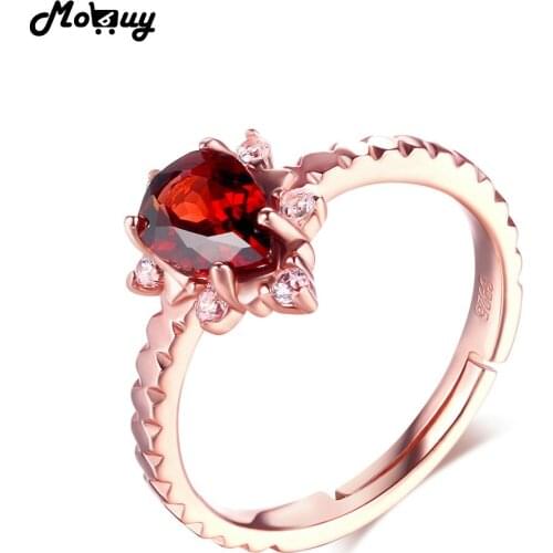 MoBuy MBRI024 Teardrop Flower Natural Gemstone Garnet Ring 925 Sterling Silver Rose Gold Plated Resizable Fine Jewelry For Women