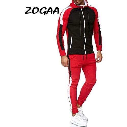 ZOGAA Sets Men Spring Autumn New Fashion Striped Patchwork Plus Size Mens Hooded Sports Suit Drawstring O-Neck Casual Clothing