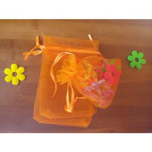 100pcs 9*12cm Orange Organza Gift Bag Jewelry Packaging Display Bags Drawstring Pouch For Bracelet/necklace Mini Yarn Bag