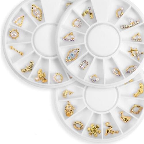 12pc Wheel Gold Sliver 3D Metallic Rhinestone Nail Studs AB Colorful Alloy Jewellery FOR Nail Art Crown Jewelry Making Decor