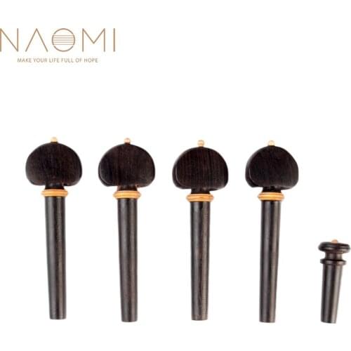 NAOMI 4 PCS Ebony Violin Turning Pegs + 1 Pcs Endpin W/Wood Decoration Violin Good Replacement Violin Accessories New