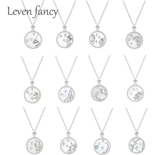 925 Sterling Silver Astrology Jewelry 12 Zodiac Sign Constellation White Shell Horoscope Signs Necklace Birthday Gifts