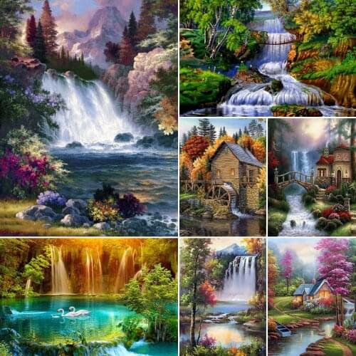 DIY 5D Diamond Painting Waterfall Landscape Cross Stitch Kit Full Drill Square Embroidery Mosaic Picture of Rhinestones Decor