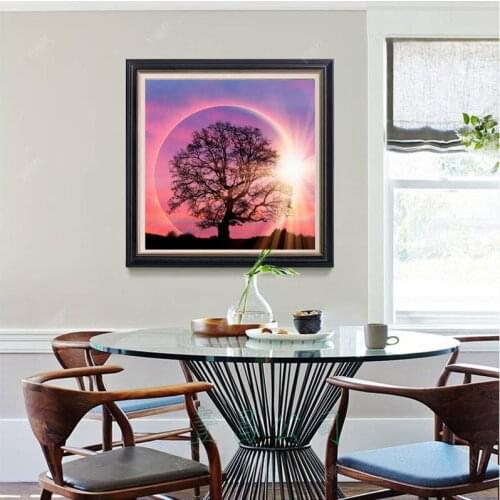 Sunset And Moonlight Round 5D Diamond Painting Landscape Fantasy Fantasy Tree Cross Stitch Rhinestone Mosaic Home Decoration