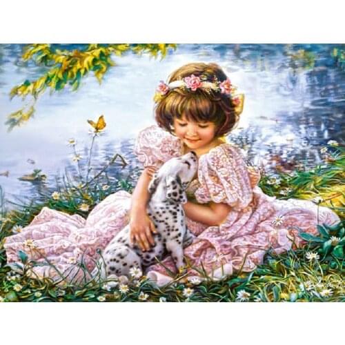 MHD Diamond painting cross-stitch kits Girls and dogs full square rhinestones paintings diamond embroidery icons Home Decor