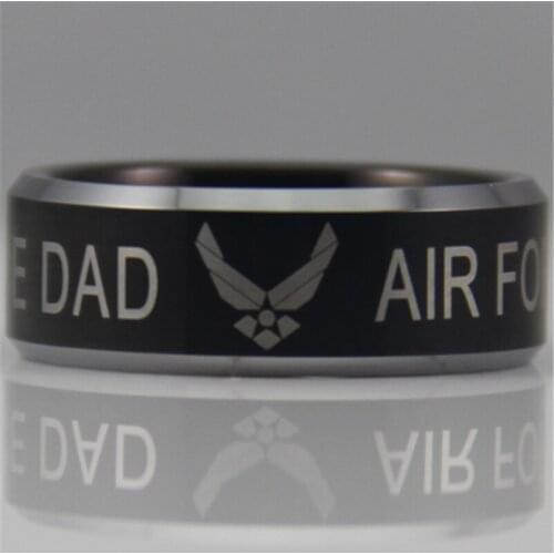 Free Shipping YGK JEWELRY Hot Sales 8MM Military Air Force Dad Design Mens Black Tungsten Comfort Fit Ring