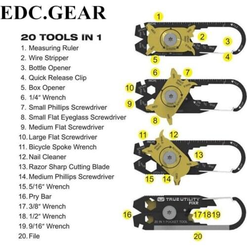 Outdoor EDC Keychain 20-in-1 Pocket Multi Tool Bottle Opener Wrench Screwdriver
