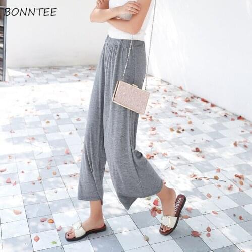 Pants Women Solid All-match Simple Korean Style Loose Leisure Summer Trendy 2020 Womens High Waist Ankle-Length Trousers Lovely