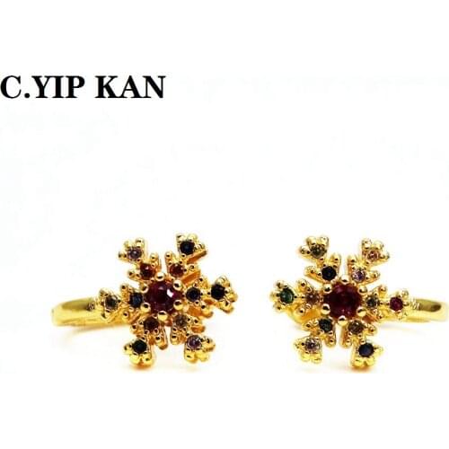 C.YIP KANFashion U-shaped gold-plated ear clip copper micro inlay color zircon snowflake flake earring ear bone clip