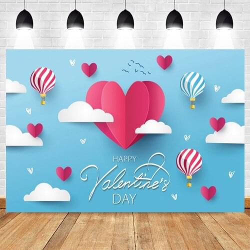 Valentines Day Background Love Heart Hot Air Balloon Cloud Vinyl Photography Backdrop Photophone Wedding Photocall Photophone