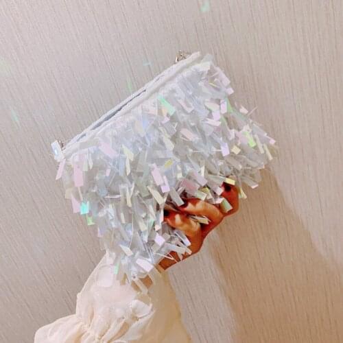 Women Bling Bling Party Sequined Small Flap Bag Diamonds Beading Shoulder Bag Packing Handbag Ladies Silver Crossbody Bags White