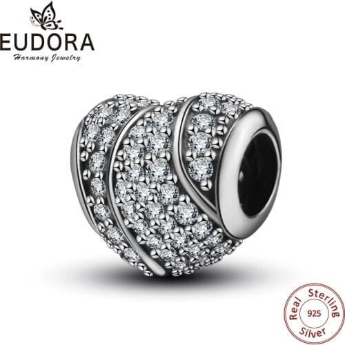 EUDORA 100% 925 Sterling Silver Beads Heart Of Freedom love Charms fit Bangles & Bracelets Women Fashion Jewelry Pendants CYZ016