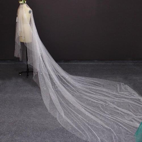Bling Sequined Tulle Long Wedding Veil WITHOUT Comb 4 Meters Cover Face Bridal Veil Ivory Veil Wedding Accessories 2020