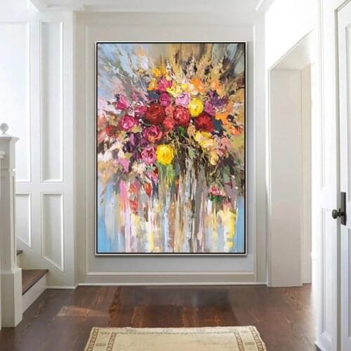 Handmade Oil Painting Canvas Abstract Oil Painting Modern Canvas Wall Art Living Room Decorative Flower Rose Painting
