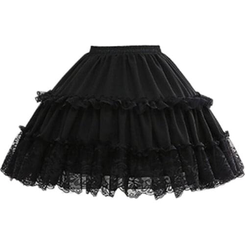 Women Girls Lolita Cosplay Short Petticoat Ruffles Floral Lace 2 Hoop Underskirt E15E