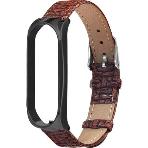 Leather Strap For Mi Band 6 Watch Replacement Smart Accessories Sport Wristband With Woven Pattern Buckle Bracelet Watchband