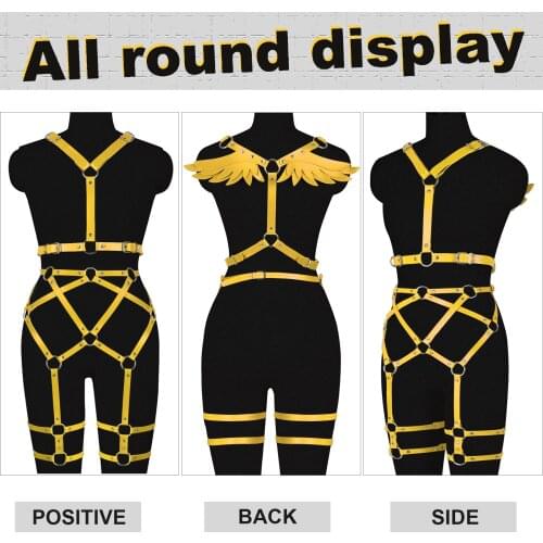 Women Punk Leather Angel wings Crop Tops Body Harness Bondage Sword Belt Leg Harness Garter Sexy Lingerie Goth Underwear Fetish