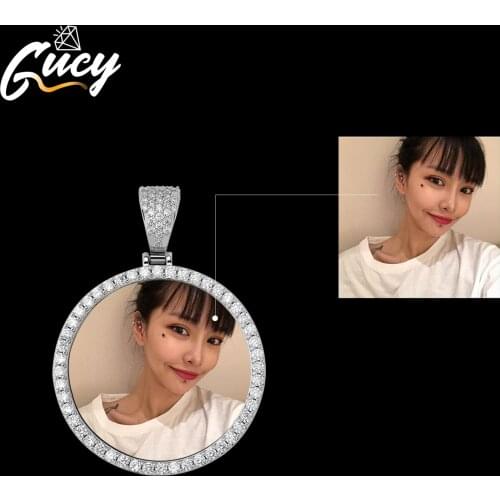 GUCY Fashion Custom Made Photo Roundness Solid Back Pendant & Necklace With Tennis Chain Cubic Zircon Mens Hip Hop Jewelry