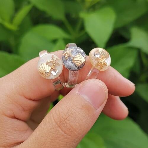 Lost Lady New Sea Shell Sea Star Rings for Women Transparent Round Rings Wholesale Holiday Jewelry Girls Party Gift Dropshipping