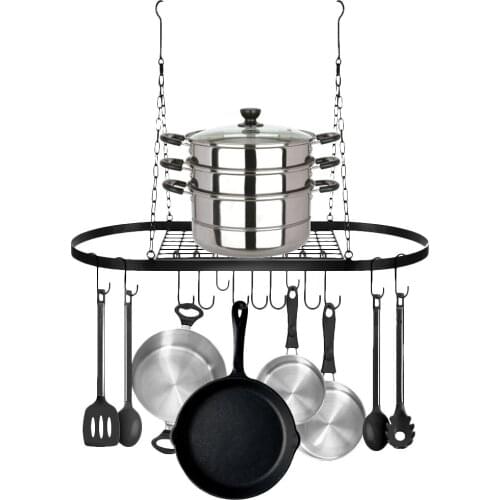 Metal Hanging Pot Rack Multi-purpose Hanging Kitchen Utensils Organizer Shelf Storage Rack For Home Restaurant Kitchen Cookware