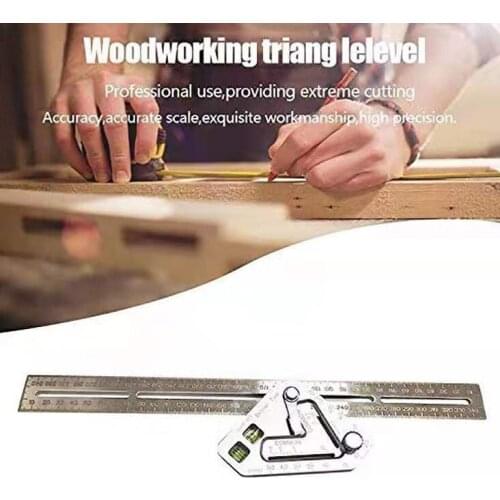 Metric Aluminum Alloy Triangle Angle Ruler Protractor Woodworking Measurement Tool 38cm Quick Read Square Layout Gauge
