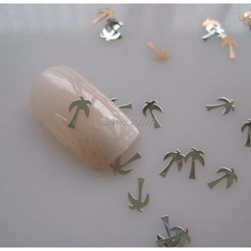 MS271-1 100pcs Silver Cute Palm Tree Metal Sticker Nail Art Metal Sticker Nail Art Decoration Non-adhesive Sticker