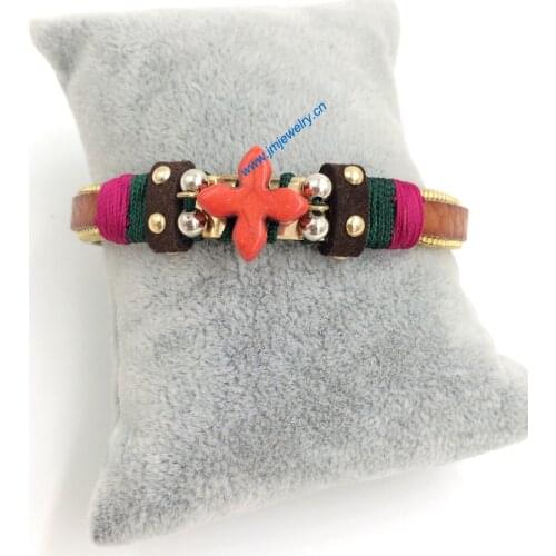 2015 New European Jewelry Suppliers leather Bangle wrap crucifix thin bracelet for women girl
