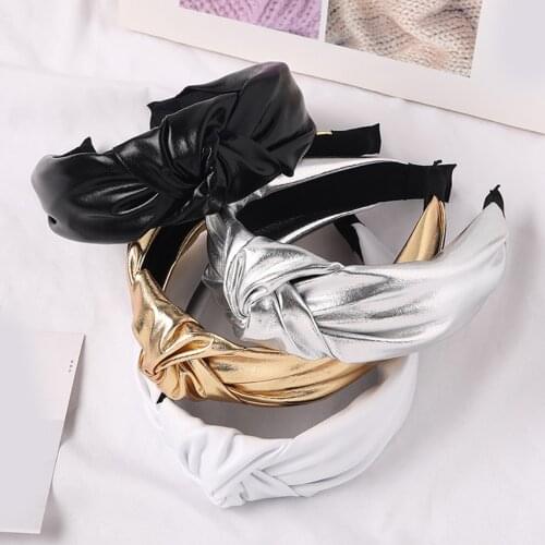 Gold Silver Knotted Hairbands Glitter Headband Solid Color Leather Hair Hoop 2020 PU leather Headbands Women Hair accessories