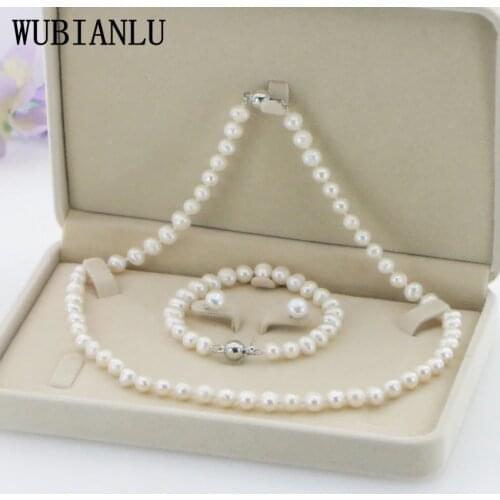 WUBIANLU 4 Colors New Charming Women Hot Sale 7-8mm White Real Pearl Necklace Bracelet Earring Jewelry Wholesale And Retail